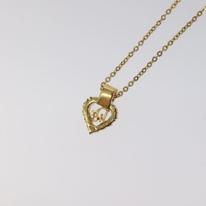 Christian Dior Logo Heart Pendant Necklace Metal with Crystal, GOLD, METAL, Necklace
