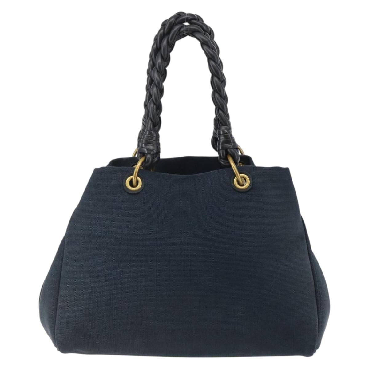 Bottega Veneta Braided Handle Open Tote Bag Canvas with Leather, BLUE, CANVAS, Tote bag