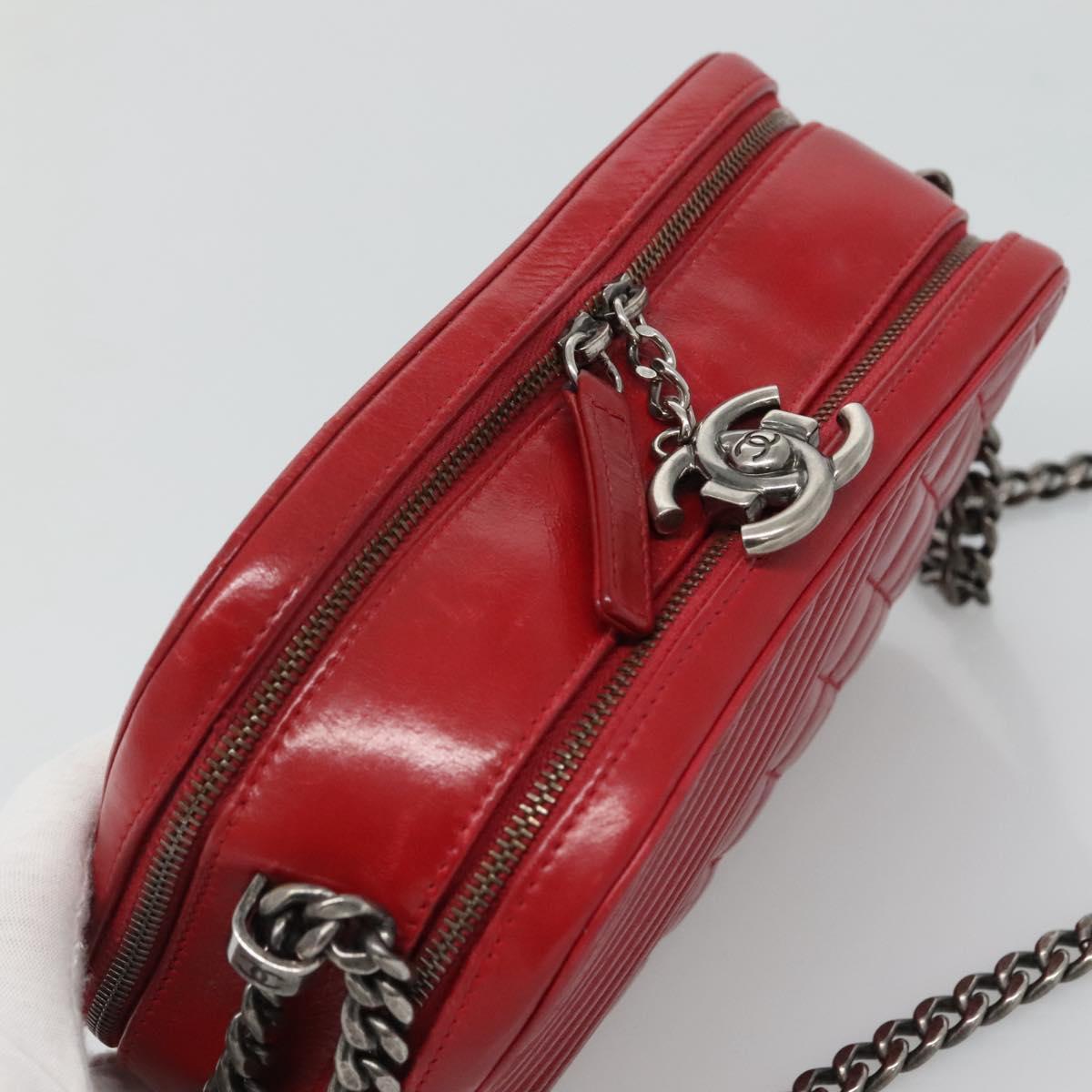 Chanel Coco Boy Camera Bag Quilted Leather, RED, LEATHER, Crossbody bag