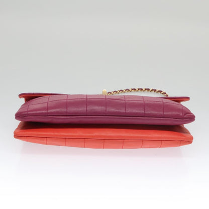 Chanel Vintage Chocolate Bar Double Side Flap Shoulder Bag Quilted Lambskin, PURPLE, LEATHER, Shoulder bag