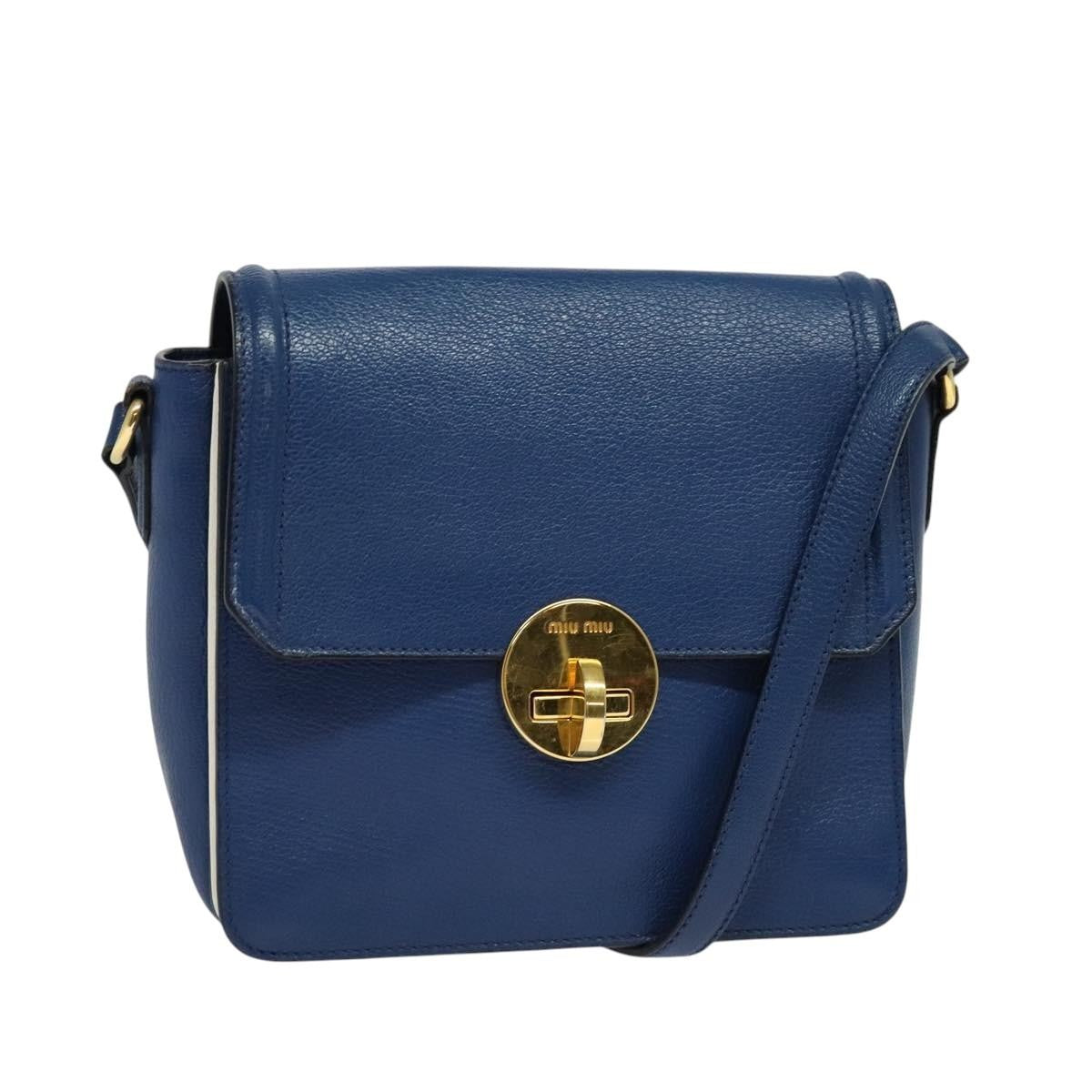 Miu Miu Flap Shoulder Bag Leather, BLUE, LEATHER, Shoulder bag