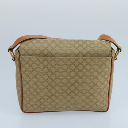 Celine Vintage Macadam Circle Logo Shoulder Bag Canvas and Leather, BEIGE, CANVAS, Shoulder bag