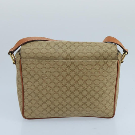 Celine Vintage Macadam Circle Logo Shoulder Bag Canvas and Leather, BEIGE, CANVAS, Shoulder bag