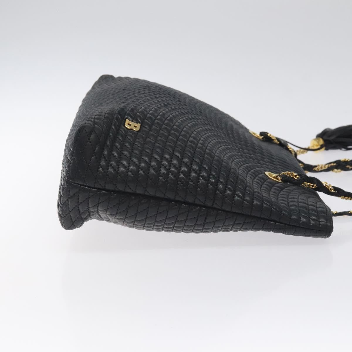 Bally Vintage Chain Shoulder Bag Quilted Leather, BLACK, LEATHER, Shoulder bag