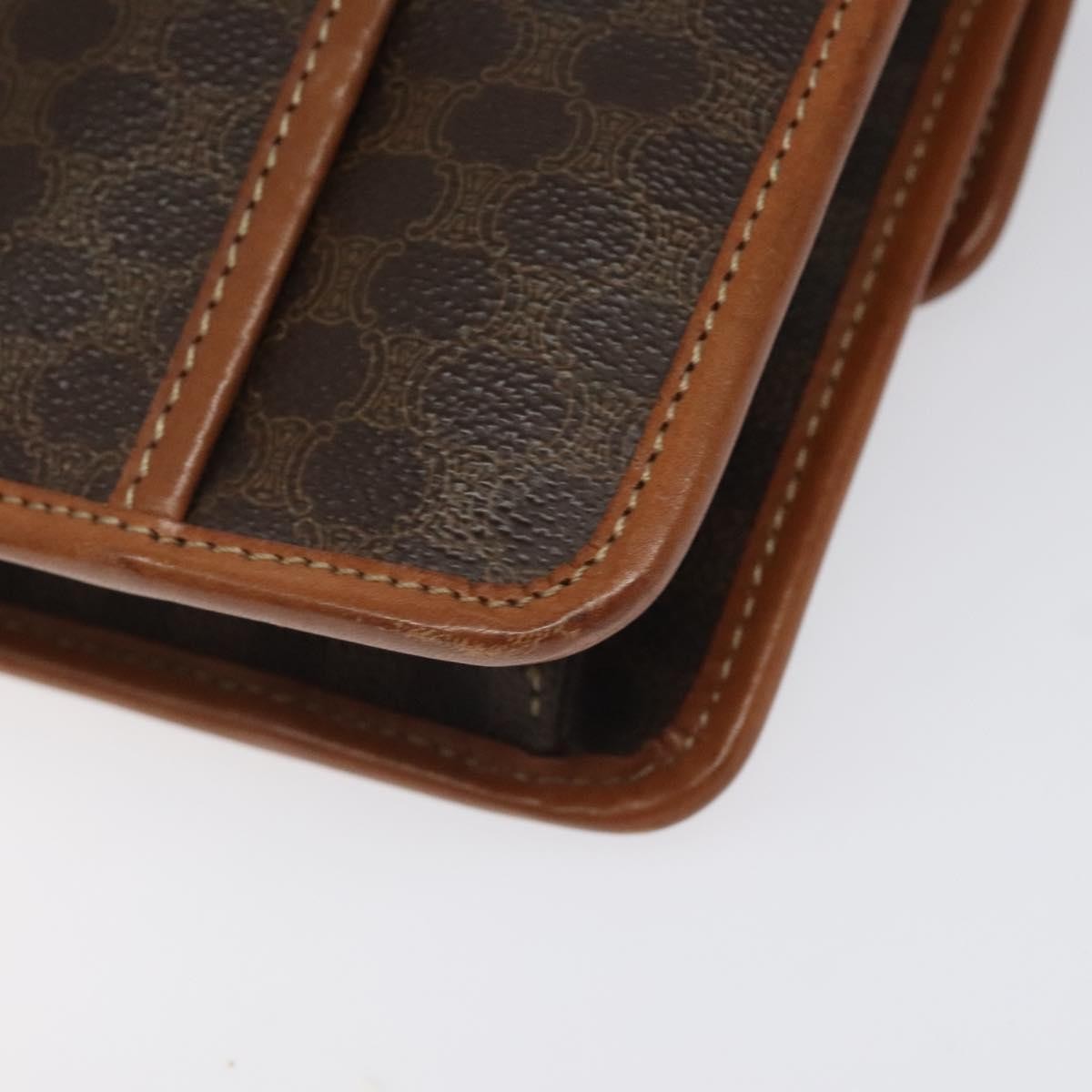 Celine Vintage Macadam Shoulder Bag Canvas and Leather, BROWN, CANVAS, Shoulder bag