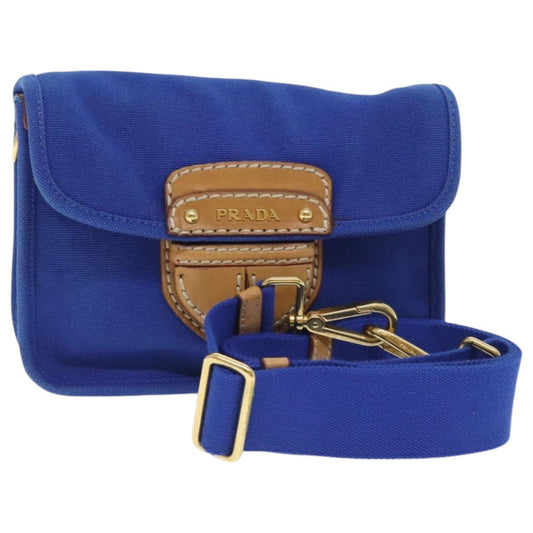 Prada Push Lock Flap Shoulder Bag Canvas, BLUE, CANVAS, Shoulder bag