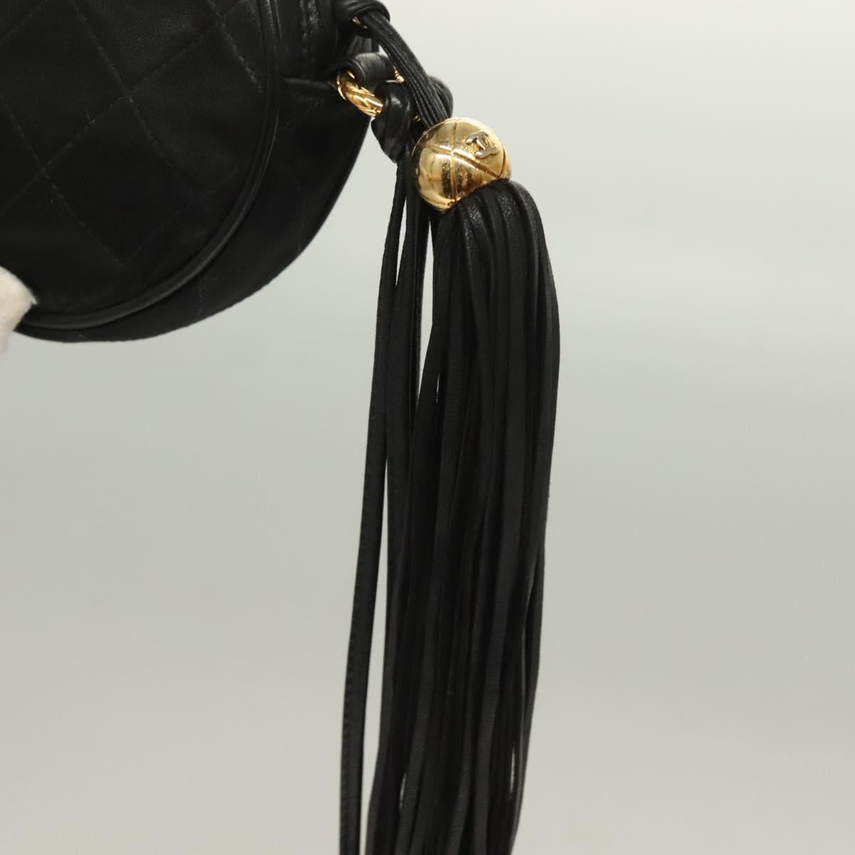 Chanel Vintage Round Tassel Crossbody Bag Quilted Satin, BLACK, SATIN, Crossbody bag