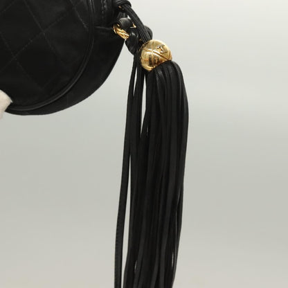 Chanel Vintage Round Tassel Crossbody Bag Quilted Satin, BLACK, SATIN, Crossbody bag