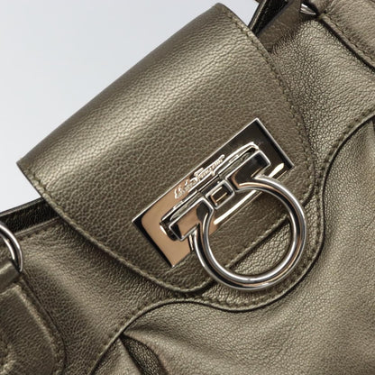 Salvatore Ferragamo Gancini handbag Leather, SILVER, LEATHER, Handbag