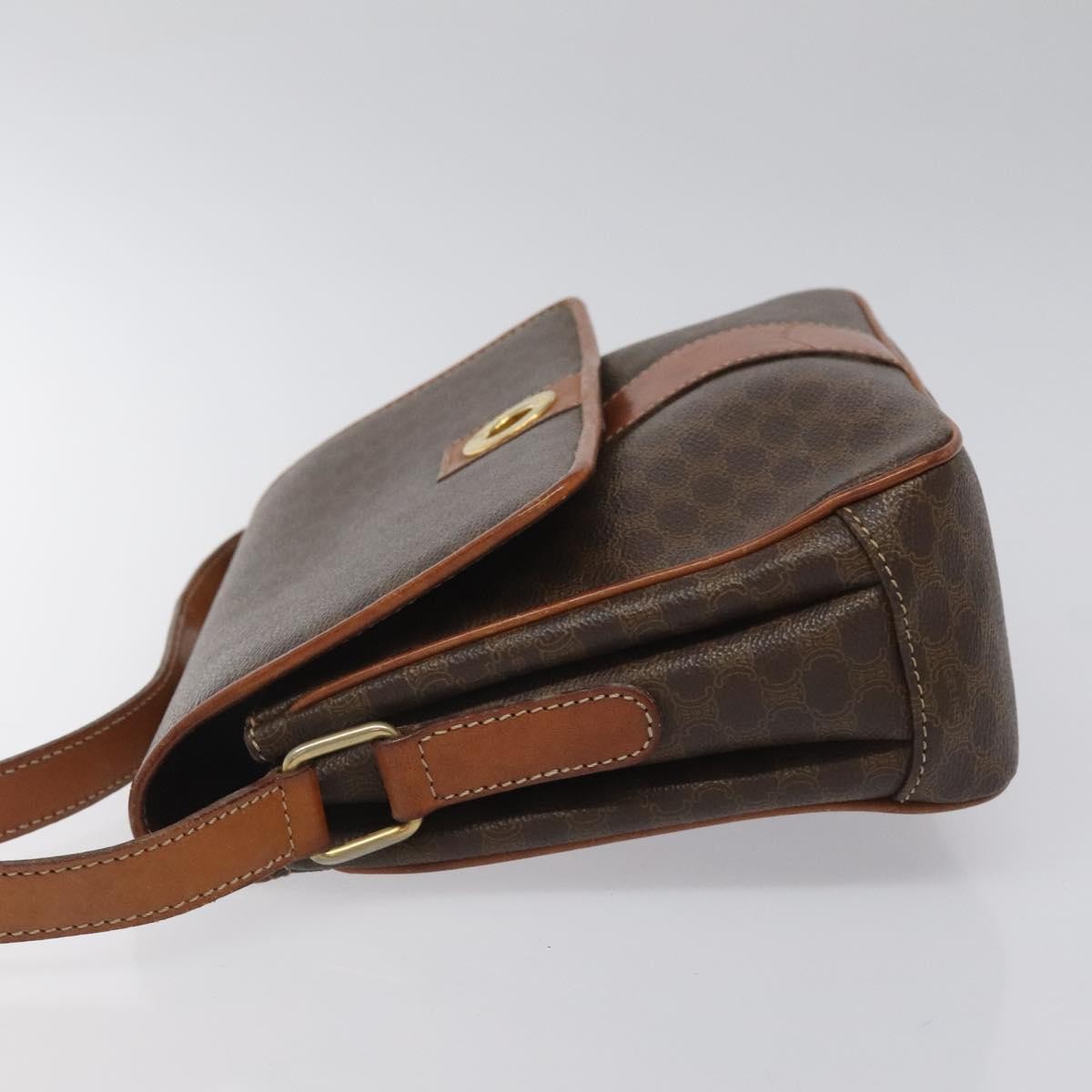 Celine Vintage Macadam Circle Logo Shoulder Bag Canvas and Leather, Brown, Canvas, Shoulder Bag