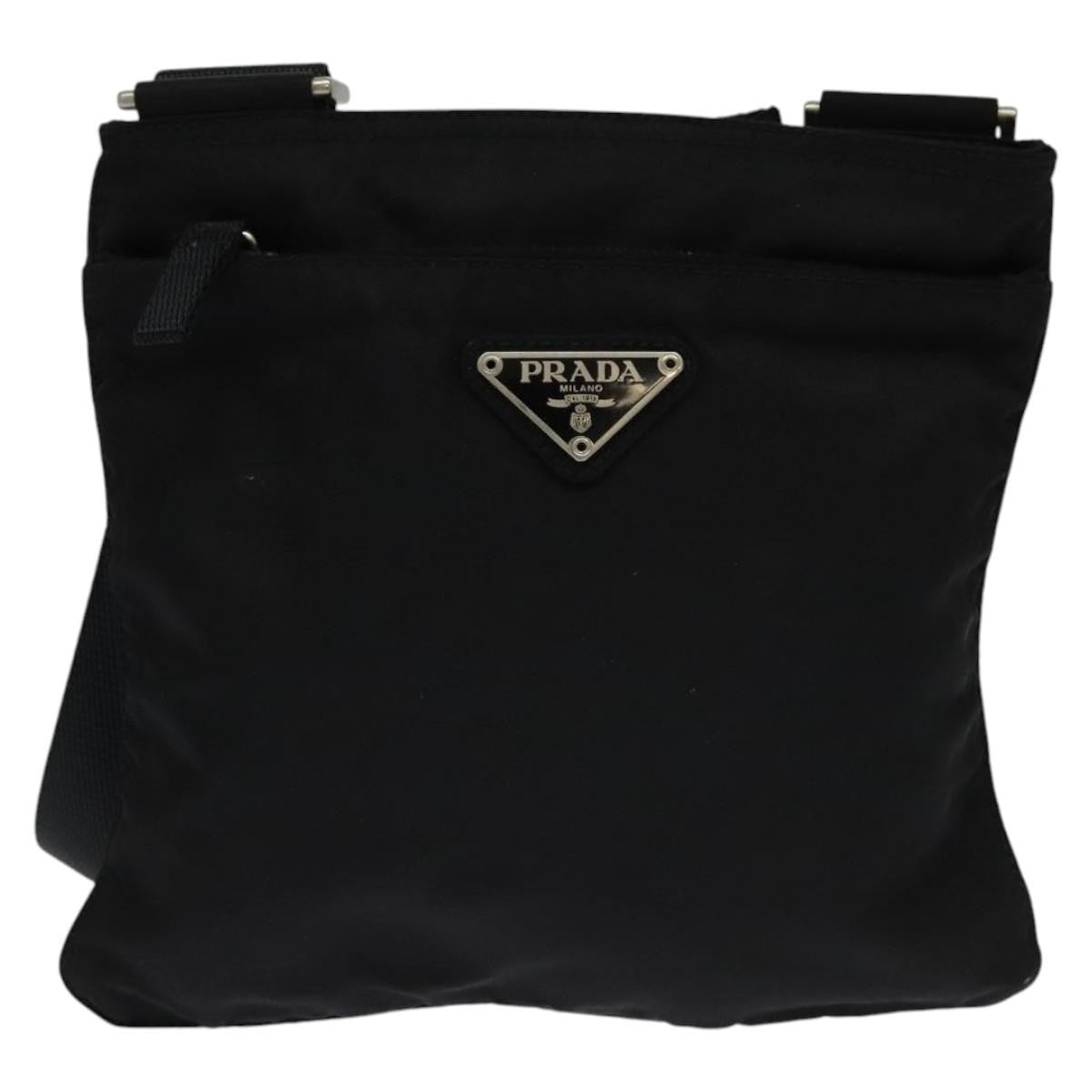 Prada Front Pocket Messenger Bag Tessuto, BLACK, NYLON, Shoulder bag