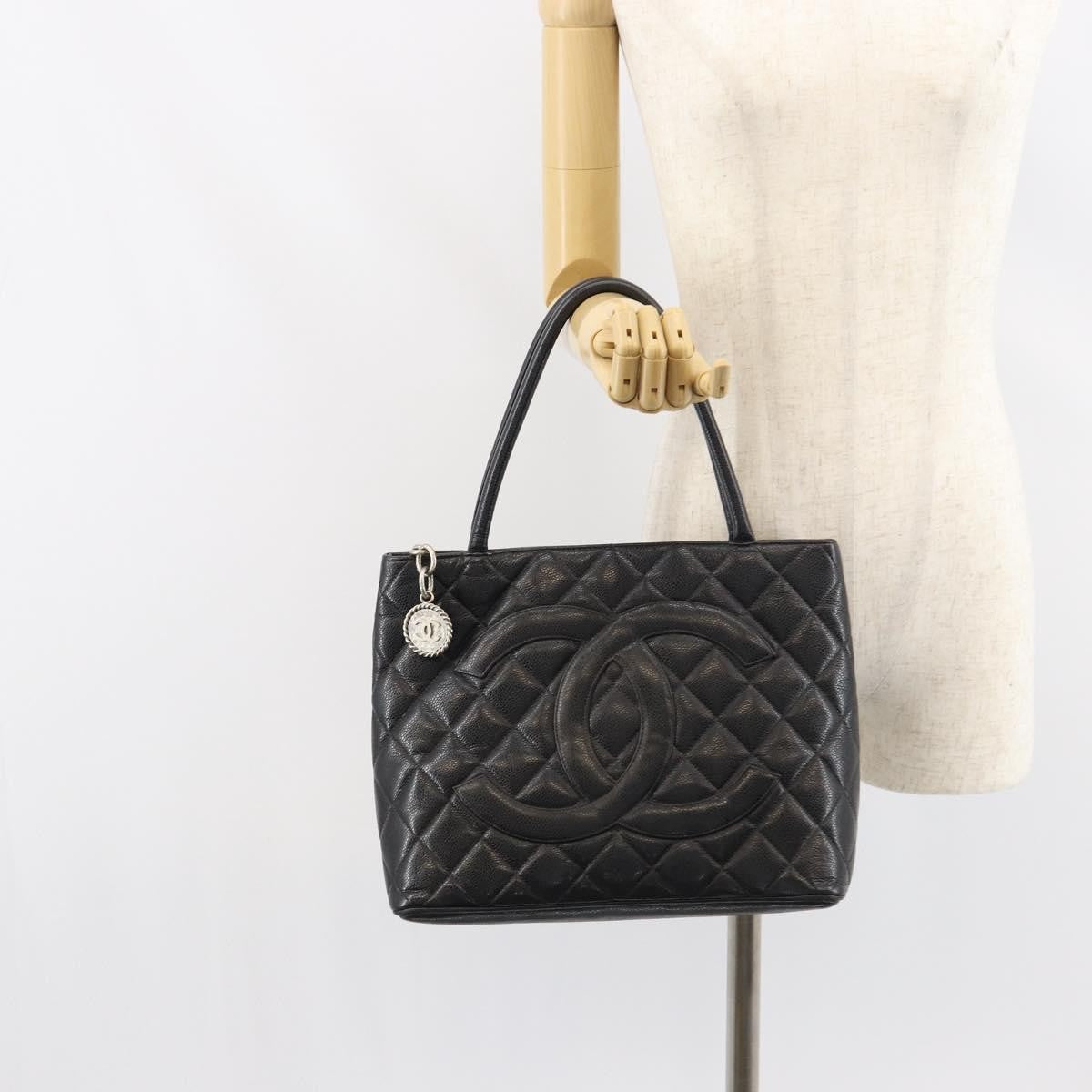 Chanel Medallion Tote Quilted Caviar, BLACK, LEATHER, Tote bag