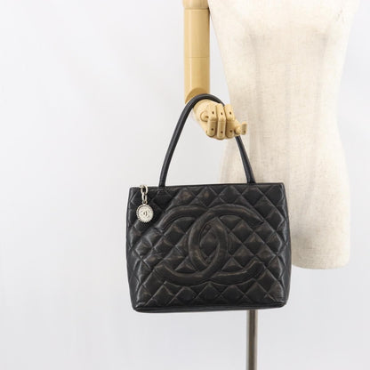 Chanel Medallion Tote Quilted Caviar, BLACK, LEATHER, Tote bag