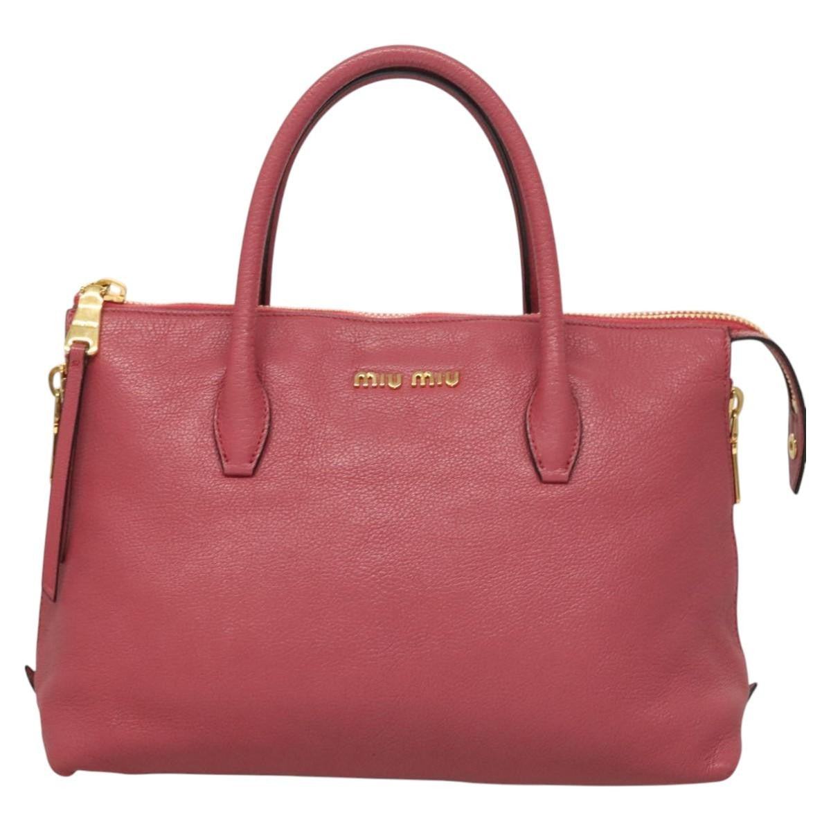Miu Miu Convertible Madras Side Zip Satchel Grainy Leather, PINK, LEATHER, Handbag