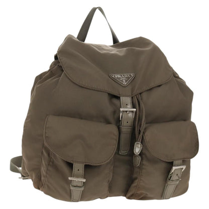 Prada Vela Double Front Pocket Backpack Tessuto with Saffiano Leather, GRAY, NYLON, Backpack