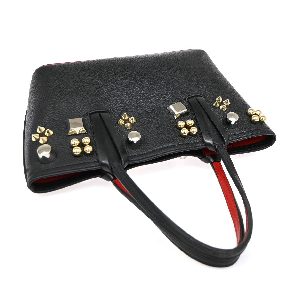 Christian Louboutin Cabata Empire Tote Studded Leather, BLACK, LEATHER, Handbag