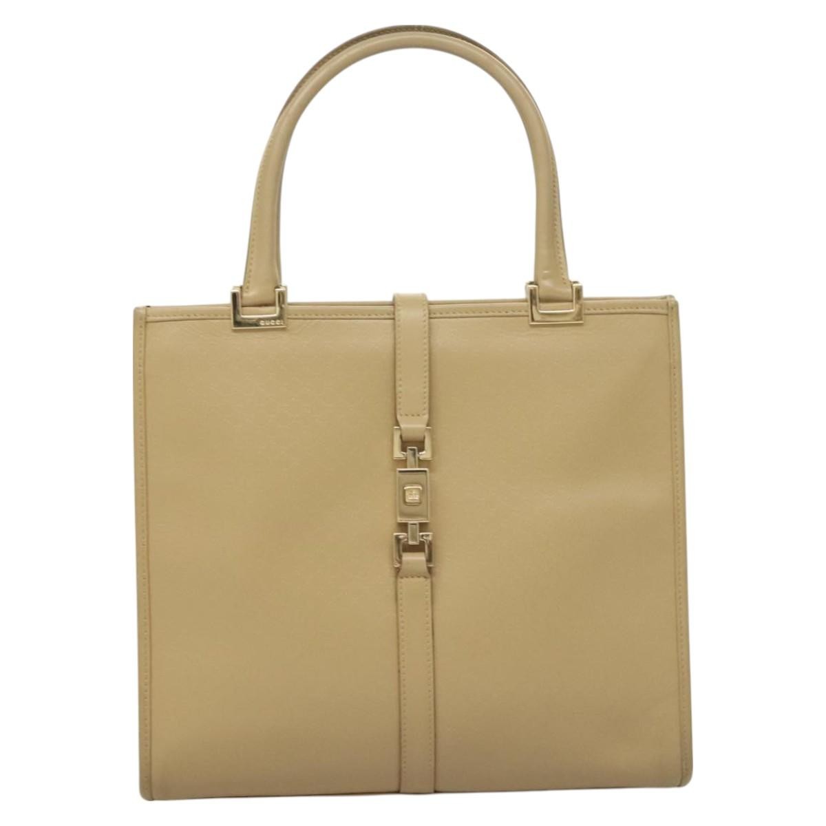 Gucci Vintage Jackie Handbag Leather, BEIGE, LEATHER, Handbag