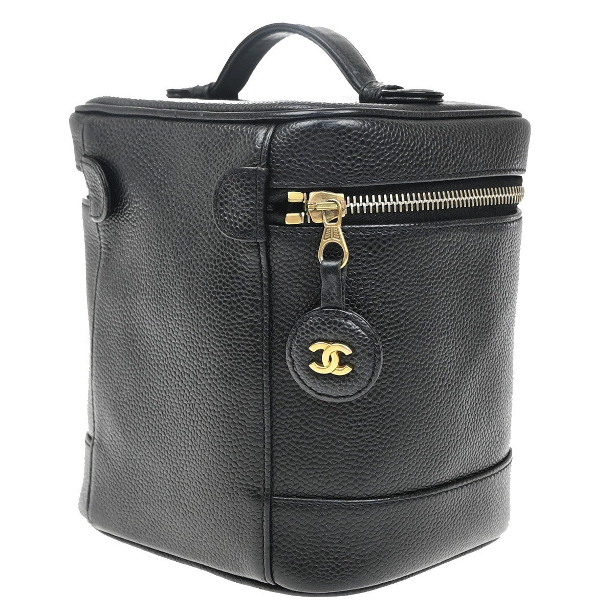 Chanel Vintage Timeless Cosmetic Case Caviar, BLACK, LEATHER, Clutche & pouche