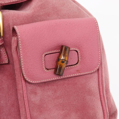 Gucci Vintage Bamboo Backpack Suede, PINK, SUEDE, Backpack