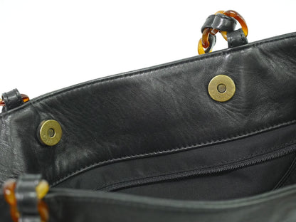 Chanel Vintage CC Resin Chain Tote Leather, BLACK, LEATHER, Tote bag