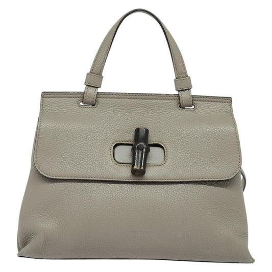 Gucci Bamboo Daily Top Handle Bag Leather, GRAY, LEATHER, Handbag
