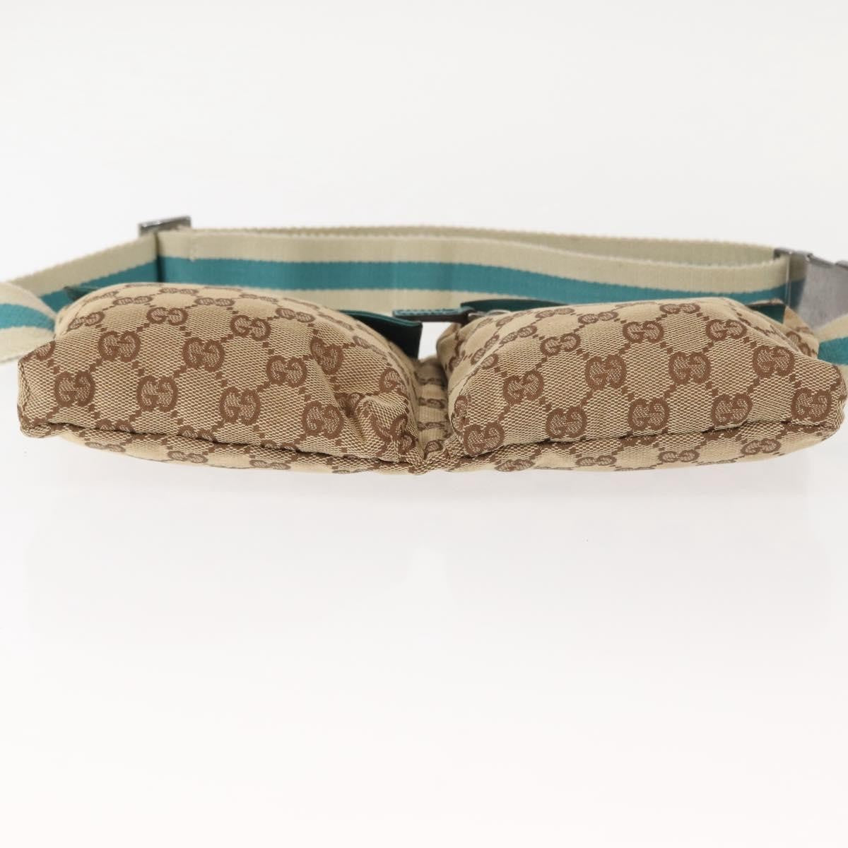 Gucci Vintage Double Belt Bag GG Canvas with Leather, BEIGE, CANVAS, Shoulder bag