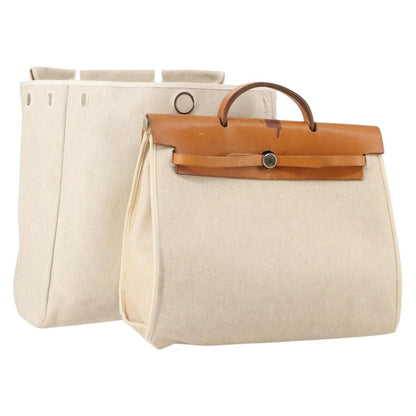 Hermes Herbag Toile and Leather, BEIGE, CANVAS, Handbag
