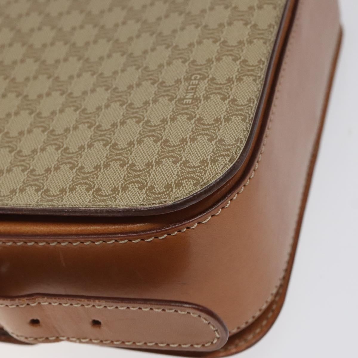 Celine Vintage Convertible Macadam Turnlock Shoulder Bag Canvas and Leather, BEIGE, CANVAS, Shoulder bag