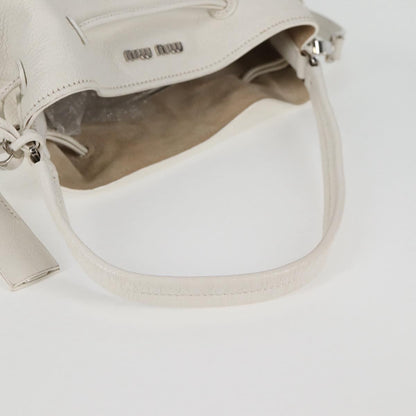 Miu Miu Drawstring Satchel Leather, SILVER, LEATHER, Handbag