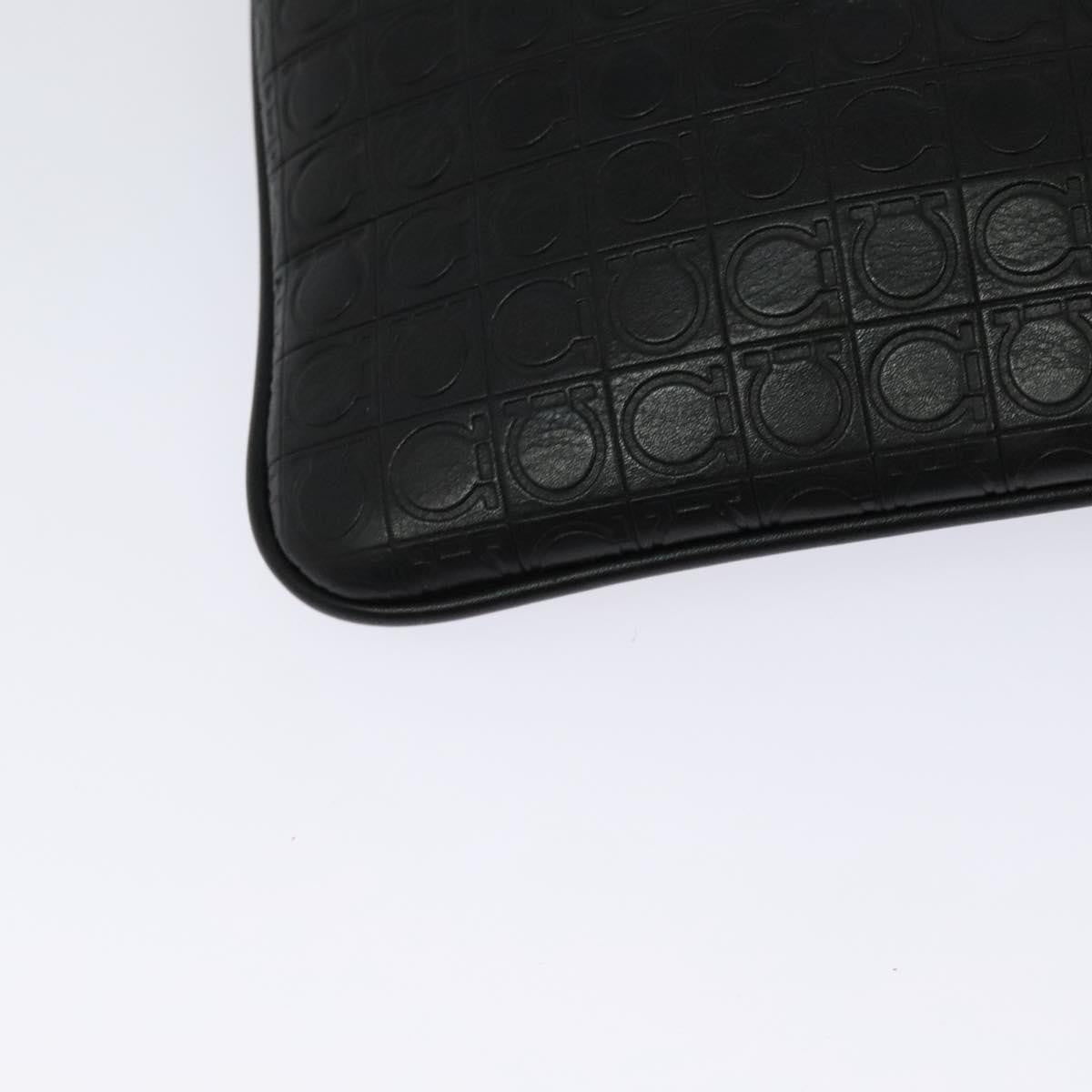 Salvatore Ferragamo Gancini Shoulder Bag Leather, BLACK, LEATHER, Shoulder bag