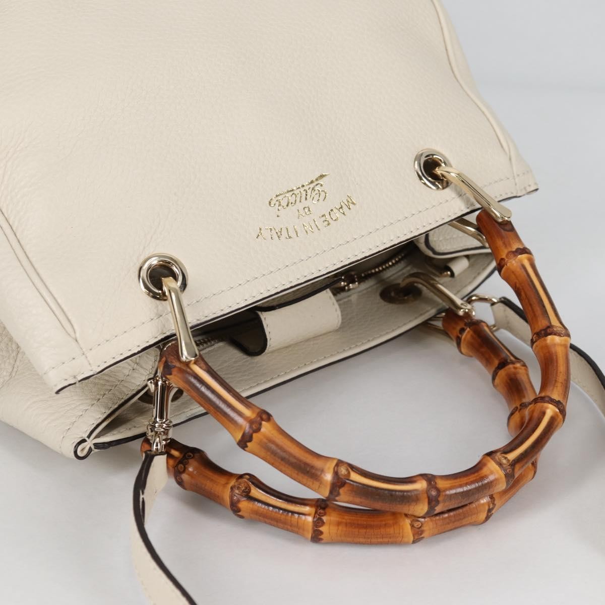 Gucci Bamboo shopper bag Leather, WHITE, LEATHER, Handbag