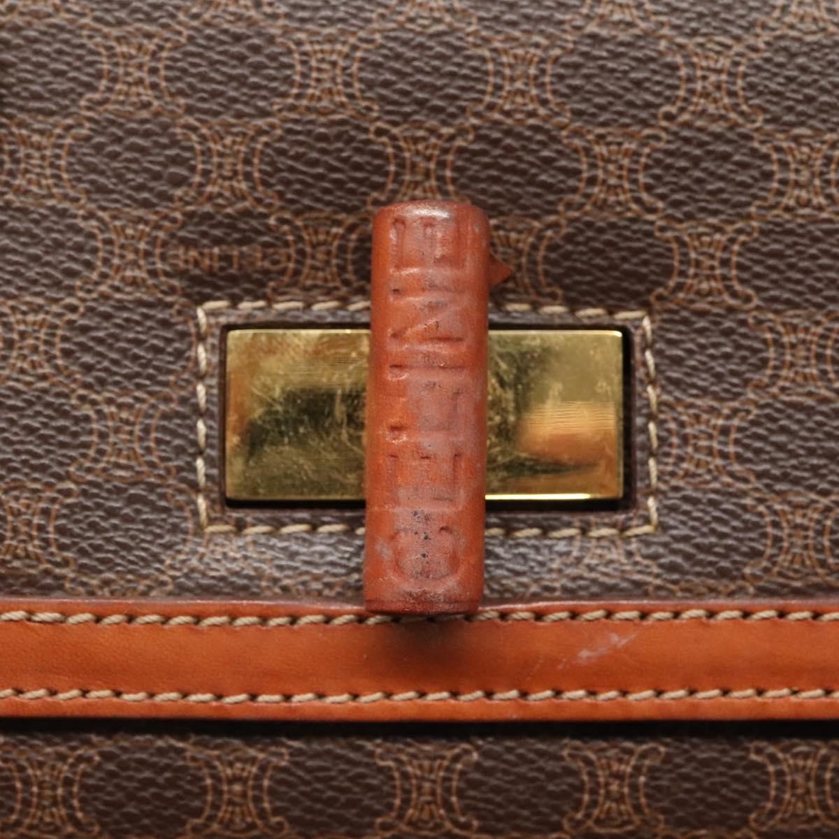 Celine Vintage Convertible Top Handle Bag Macadam Coated Canvas, BROWN, CANVAS, Handbag