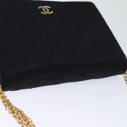 Chanel Vintage Full Flap Shoulder Bag Quilted Satin, BLACK, SATIN, Shoulder bag