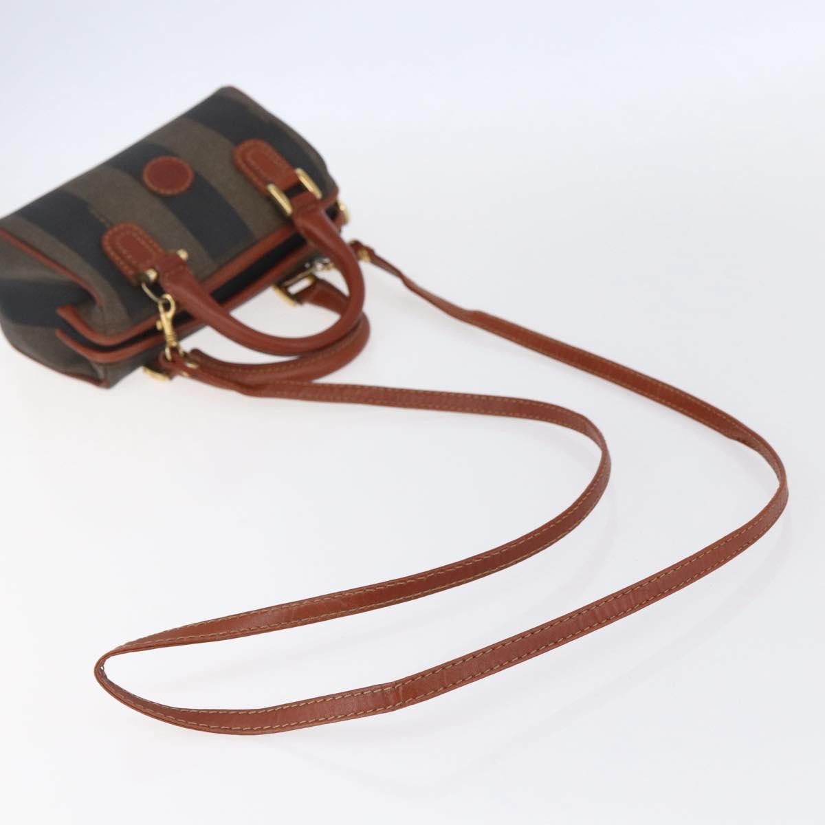 Fendi Vintage Pequin Convertible Boston Bag Coated Canvas, BROWN, CANVAS, Handbag