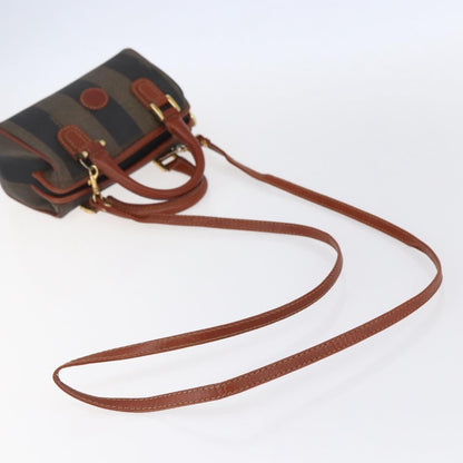 Fendi Vintage Pequin Convertible Boston Bag Coated Canvas, BROWN, CANVAS, Handbag