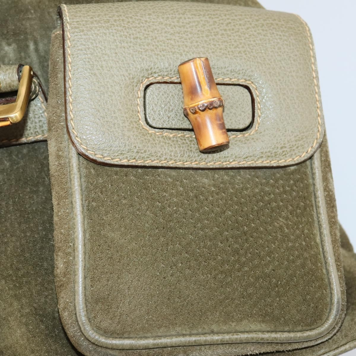 Gucci Vintage Bamboo Backpack Suede, KHAKI, SUEDE, Backpack