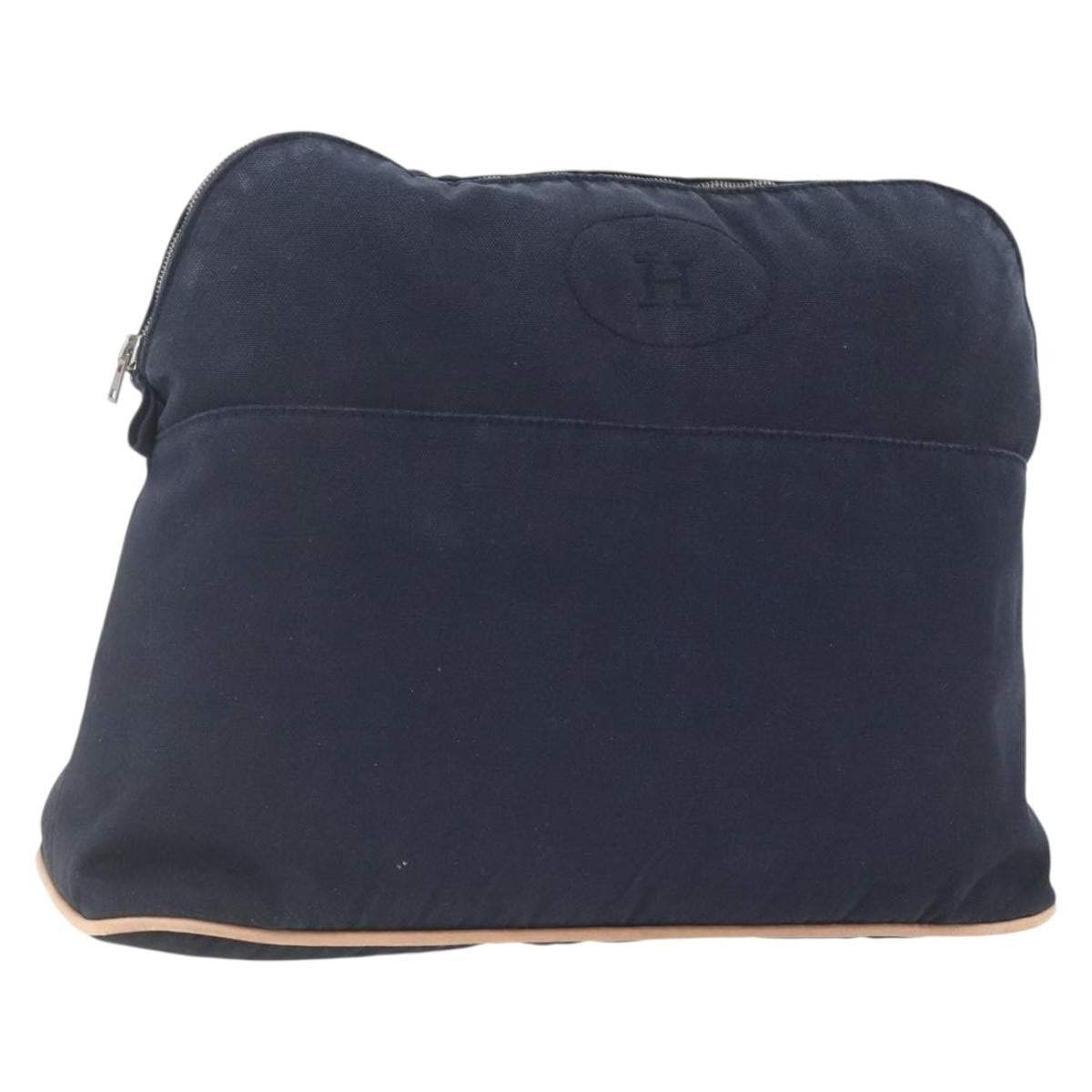 Hermes Bolide Travel Pouch Canvas, NAVY, CANVAS, Clutche & pouche