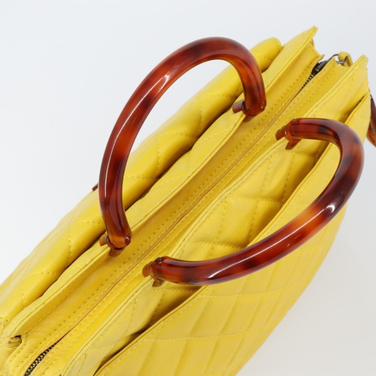 Chanel Vintage CC Resin Pocket Tote Quilted Leather, YELLOW, LEATHER, Tote bag