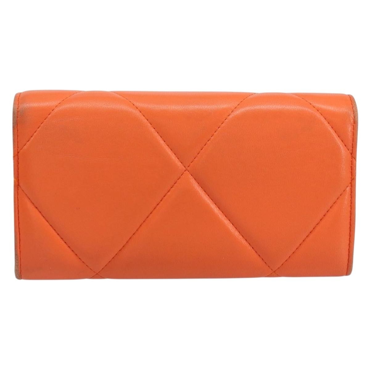 Chanel 19 Flap Wallet Quilted Lambskin, ORANGE, LEATHER, Wallets