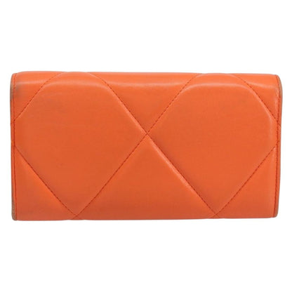 Chanel 19 Flap Wallet Quilted Lambskin, ORANGE, LEATHER, Wallets