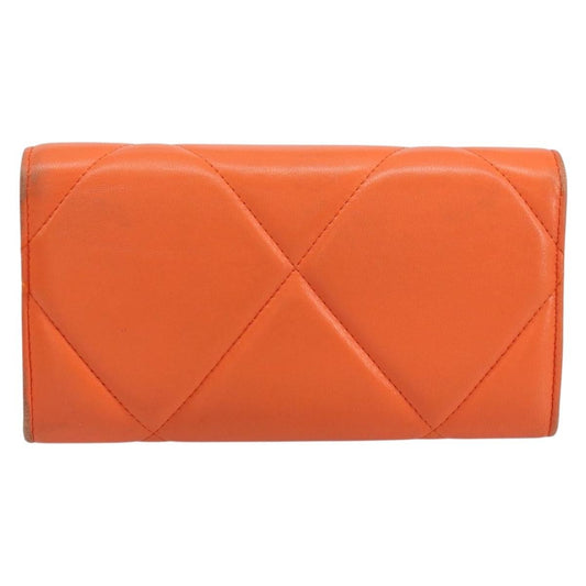 Chanel 19 Flap Wallet Quilted Lambskin, ORANGE, LEATHER, Wallets