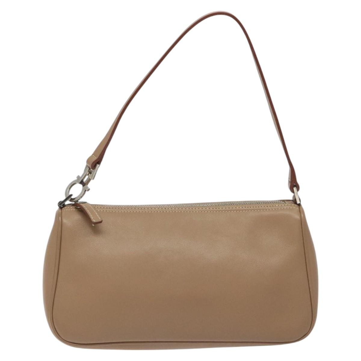 Salvatore Ferragamo Vintage Gancini Pochette Leather, BEIGE, LEATHER, Clutche & pouche