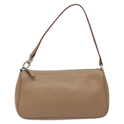 Salvatore Ferragamo Vintage Gancini Pochette Leather, BEIGE, LEATHER, Clutche & pouche