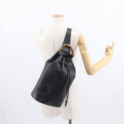 Gucci Vintage Bamboo Sling Backpack Leather, BLACK, LEATHER, Shoulder bag