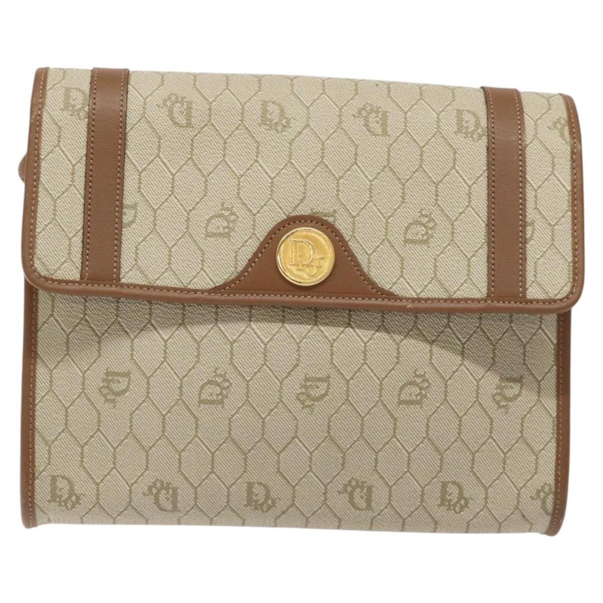 Christian Dior Vintage Honeycomb Flap Crossbody Bag Coated Canvas, BEIGE, CANVAS, Crossbody bag