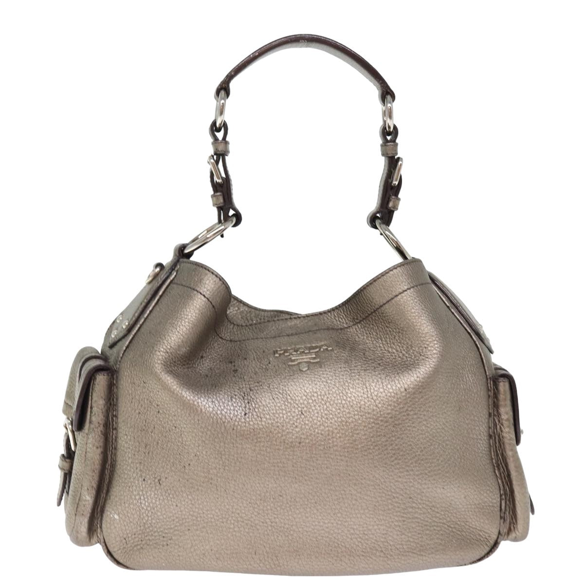 Prada Belted Hobo Vitello Daino, SILVER, LEATHER, Shoulder bag