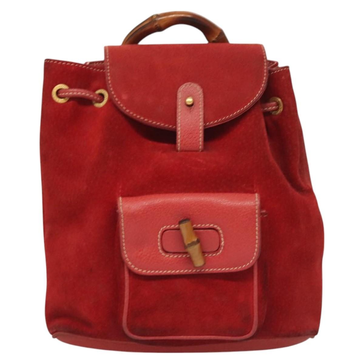 Gucci Vintage Bamboo Backpack Suede, RED, SUEDE, Backpack