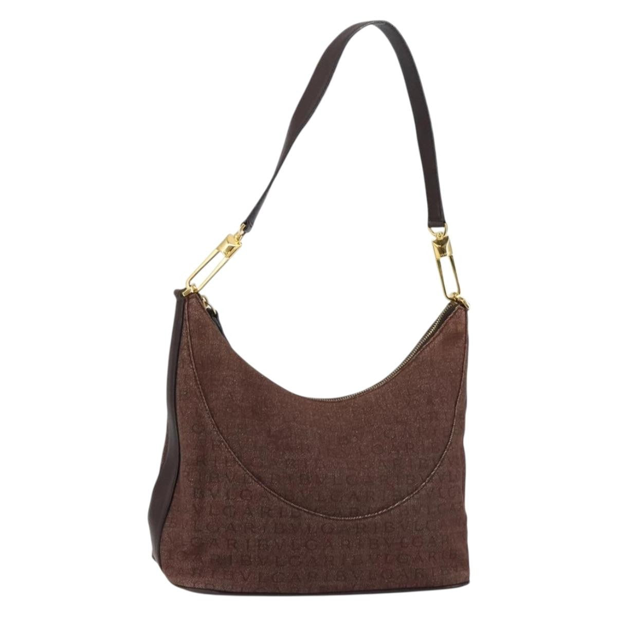 Bvlgari Logomania Shoulder Bag Canvas with Leather, BROWN, CANVAS, Shoulder bag