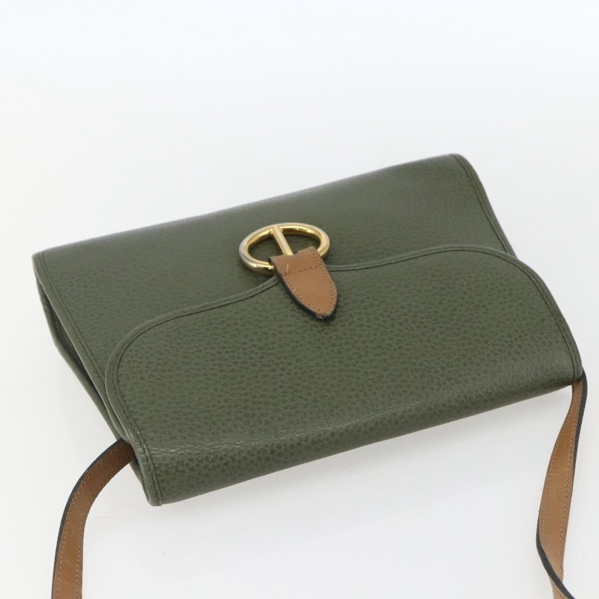 Christian Dior Vintage CD Flap Shoulder Bag Leather, KHAKI, LEATHER, Shoulder bag