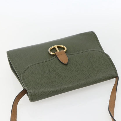 Christian Dior Vintage CD Flap Shoulder Bag Leather, KHAKI, LEATHER, Shoulder bag